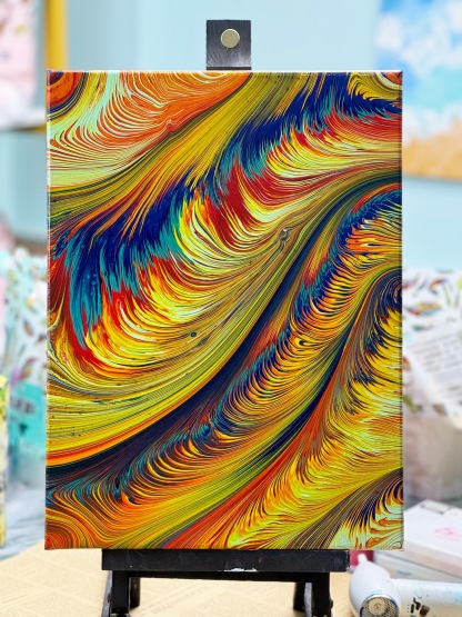 Feather-Inspired Acrylic Pour Painting – 30x40cm Unique Wall Art (Feather 21)