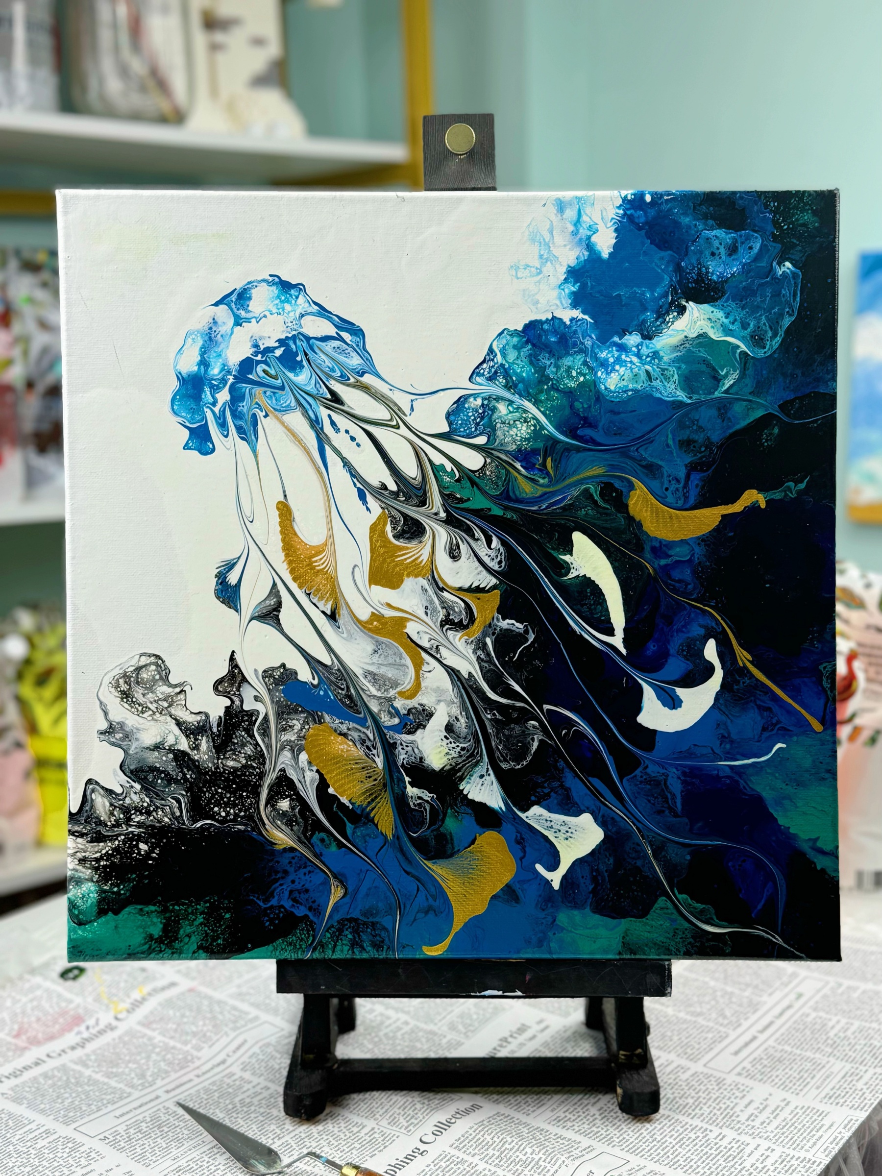 Hand-Painted Pour Painting - Majestic Jellyfish by Siviqua