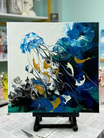 Hand-Painted Pour Painting - Majestic Jellyfish by Siviqua