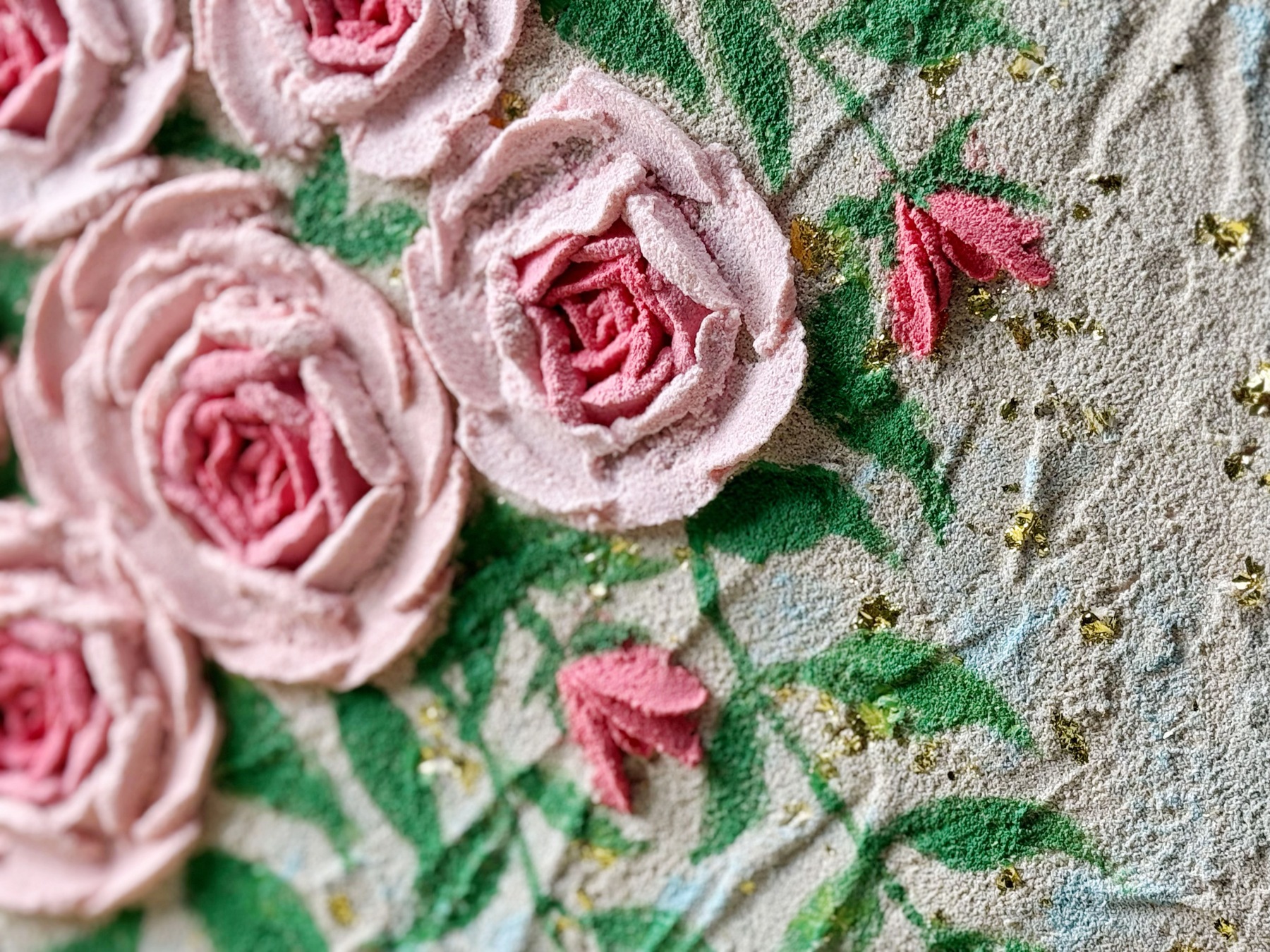Textured Floral Canvas Art – 3D Pink Roses on 40x40cm Handcrafted Art Piece