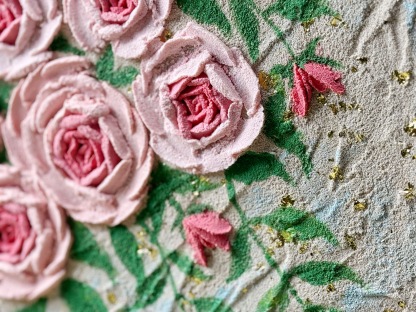 Textured Floral Canvas Art – 3D Pink Roses on 40x40cm Handcrafted Art Piece