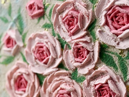 Textured Floral Canvas Art – 3D Pink Roses on 40x40cm Handcrafted Art Piece