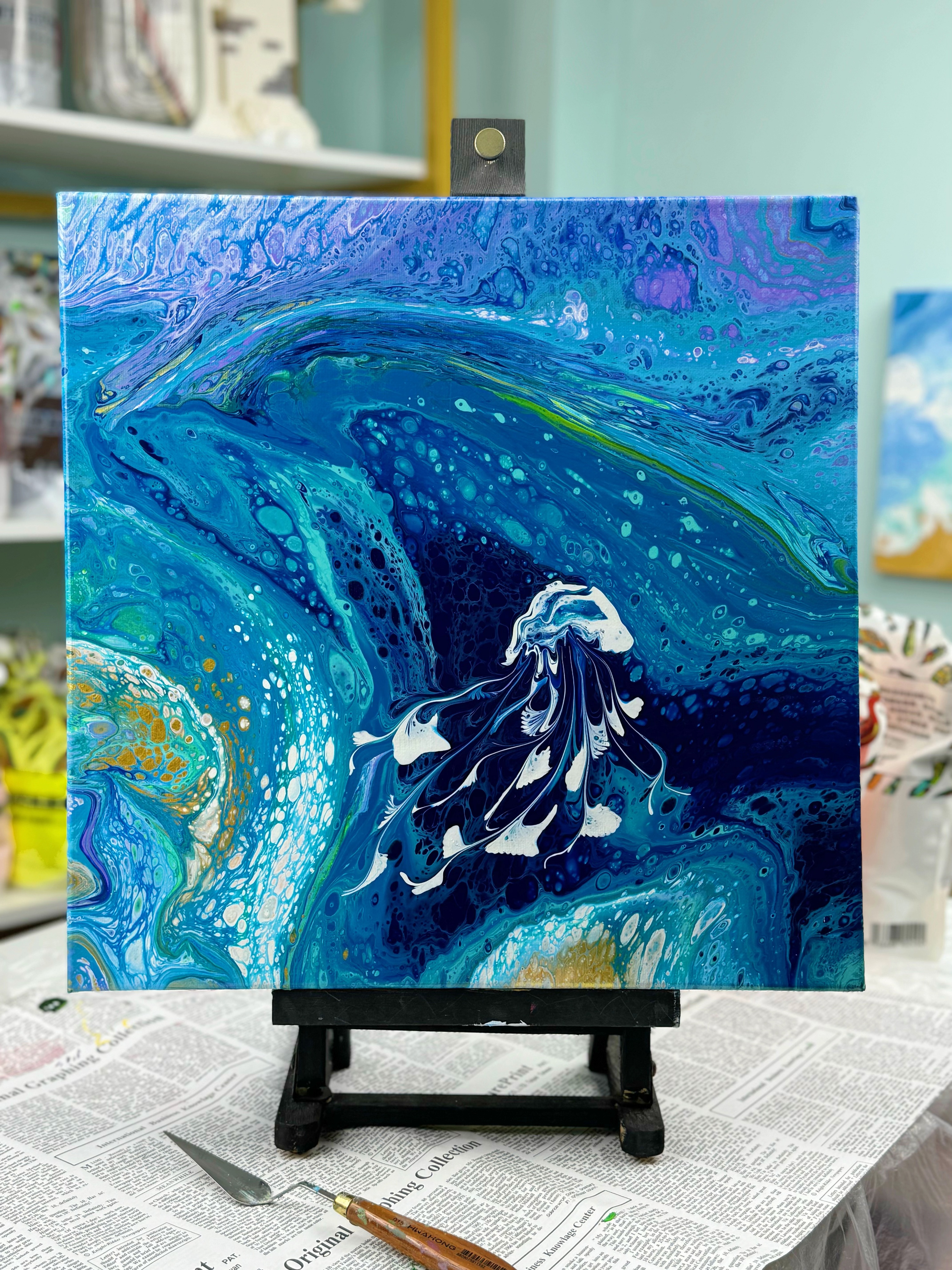 Hand-Painted Pour Painting - Mystical Jellyfish by Siviqua