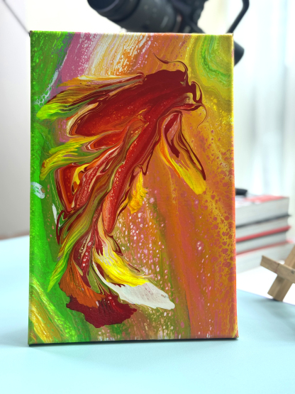 “Vibrant Koi Dreams” | 20×30cm Handmade Fluid Art Canvas