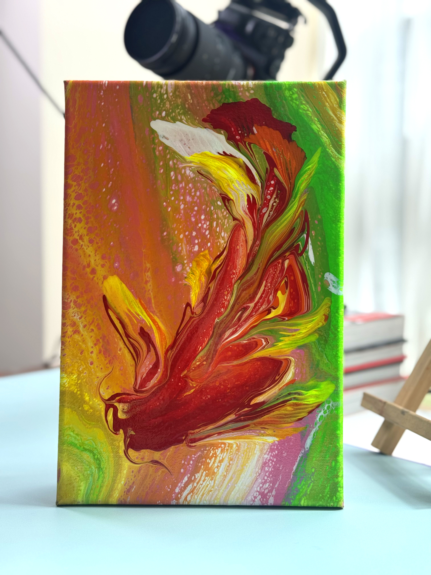 “Vibrant Koi Dreams” | 20×30cm Handmade Fluid Art Canvas