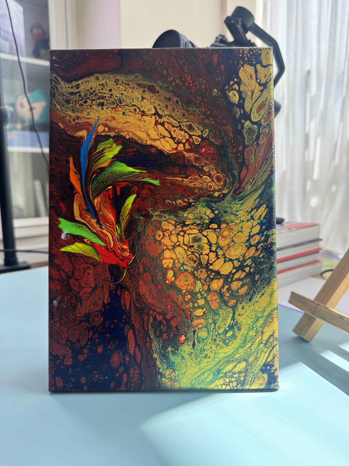 “Vibrant Fish in Colorful Currents” Handmade Fluid Art Canvas