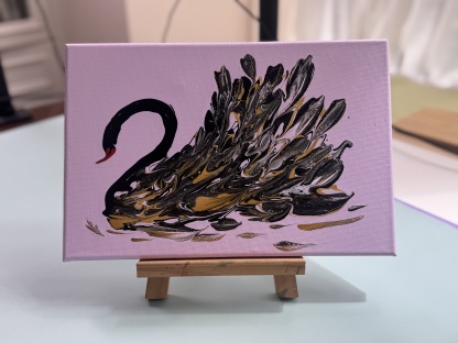 “Elegant Black Swan” | 20×30cm Handmade Fluid Art Canvas
