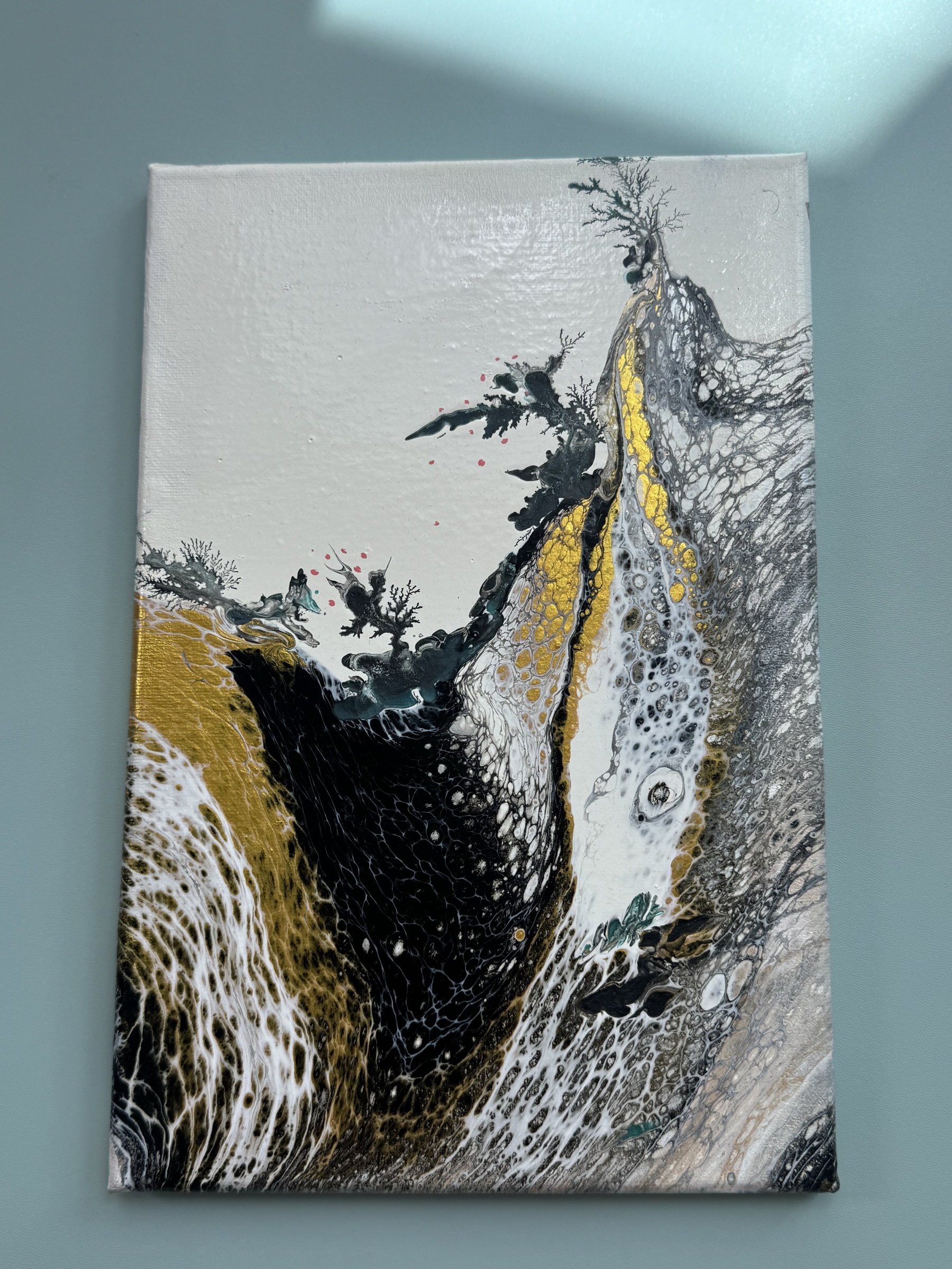 “Oriental Landscape Reverie” | 20×30cm Handmade Fluid Art Canvas