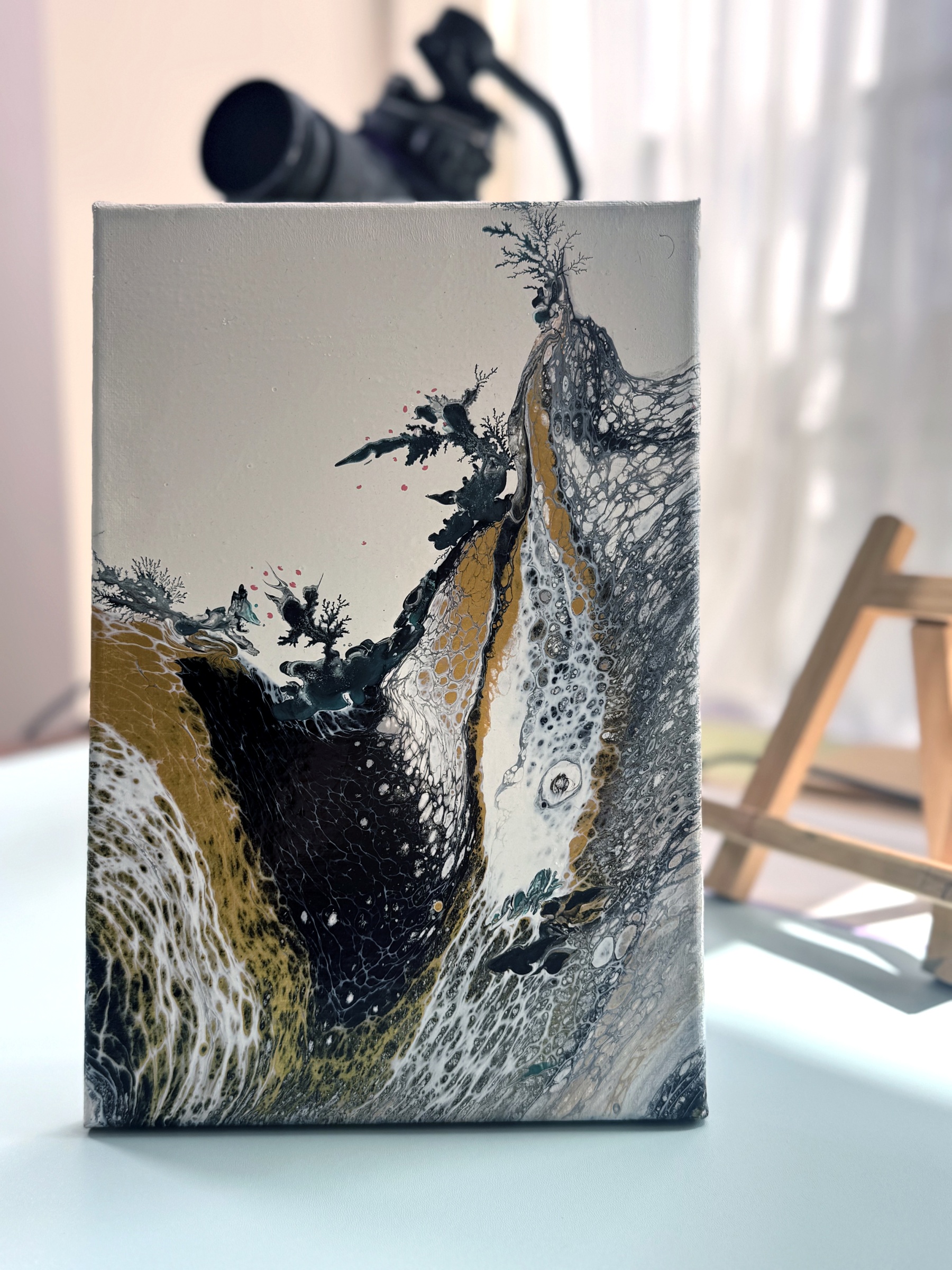 “Oriental Landscape Reverie” | 20×30cm Handmade Fluid Art Canvas