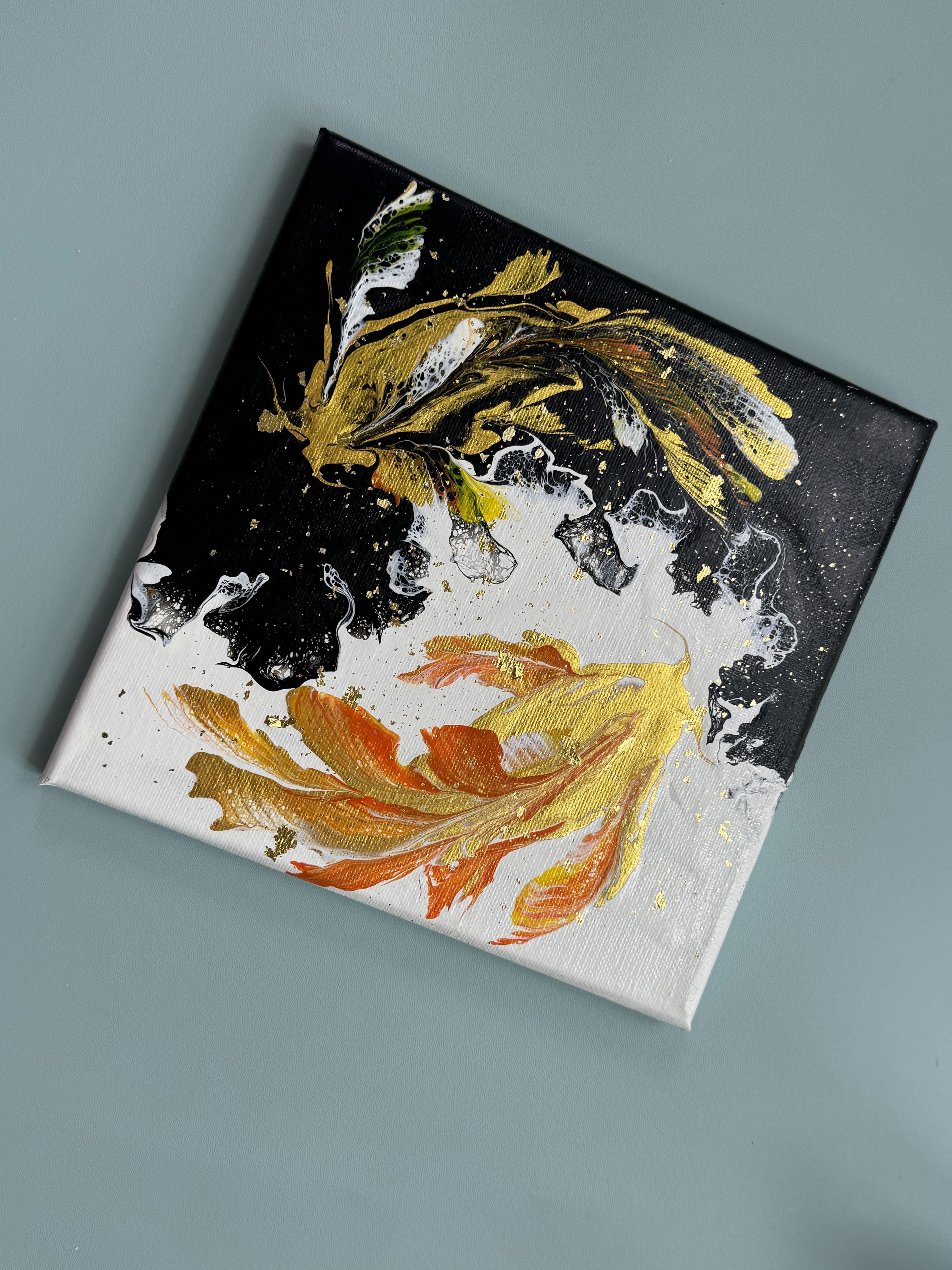 “Auspicious Twin Koi” | Handmade Fluid Art Canvas