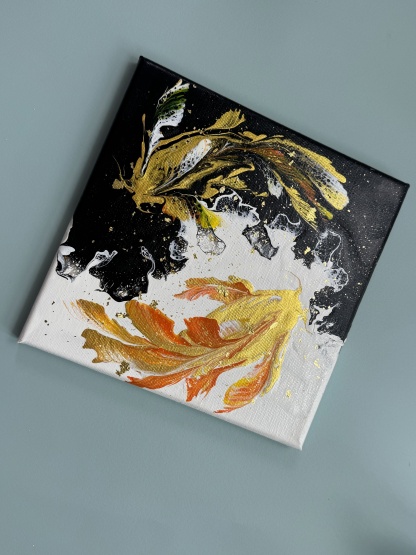 “Auspicious Twin Koi” | Handmade Fluid Art Canvas