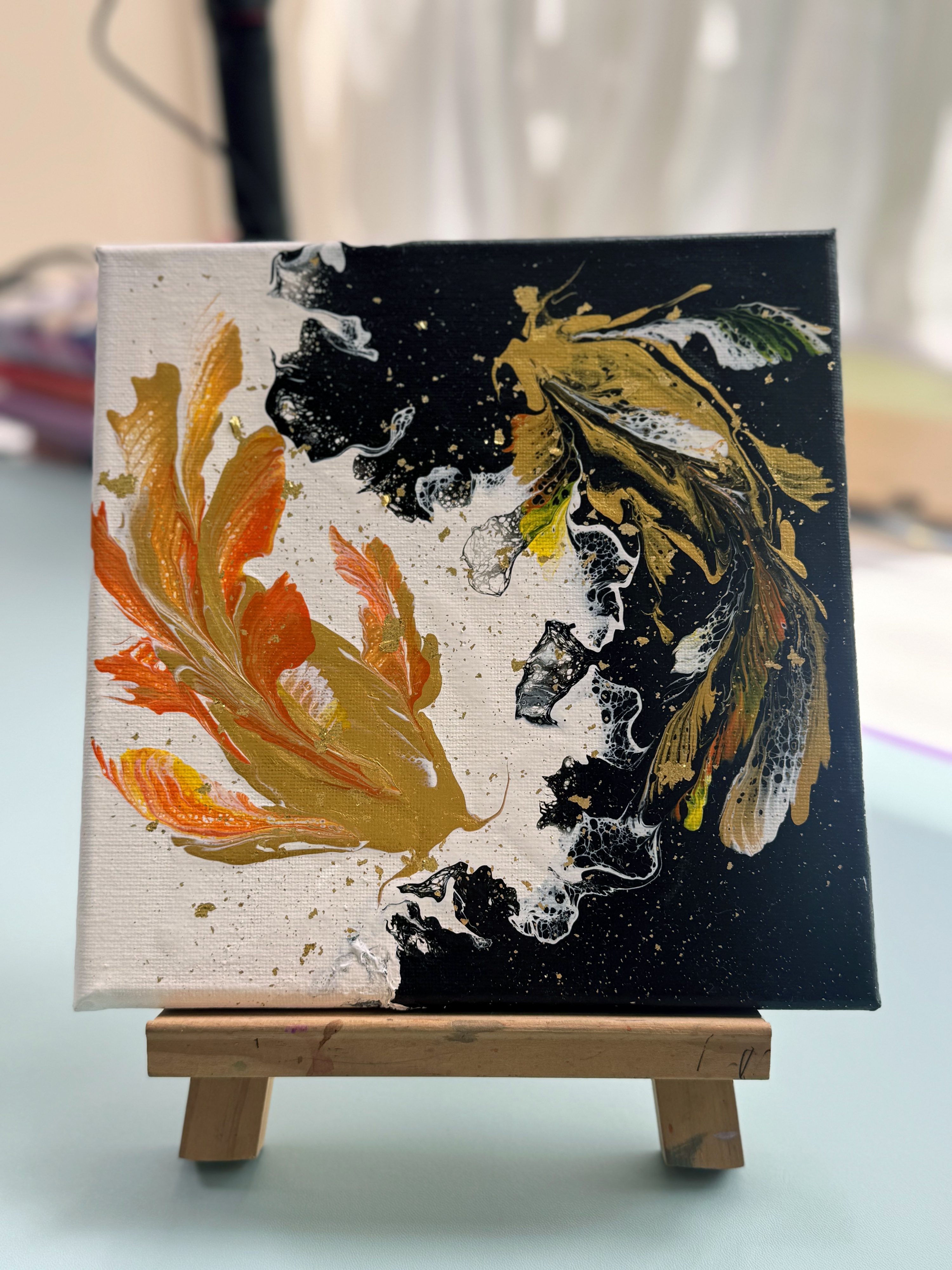 “Auspicious Twin Koi” | Handmade Fluid Art Canvas