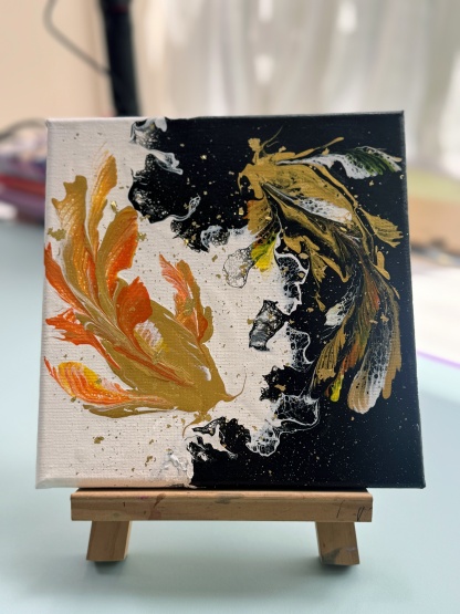 “Auspicious Twin Koi” | Handmade Fluid Art Canvas