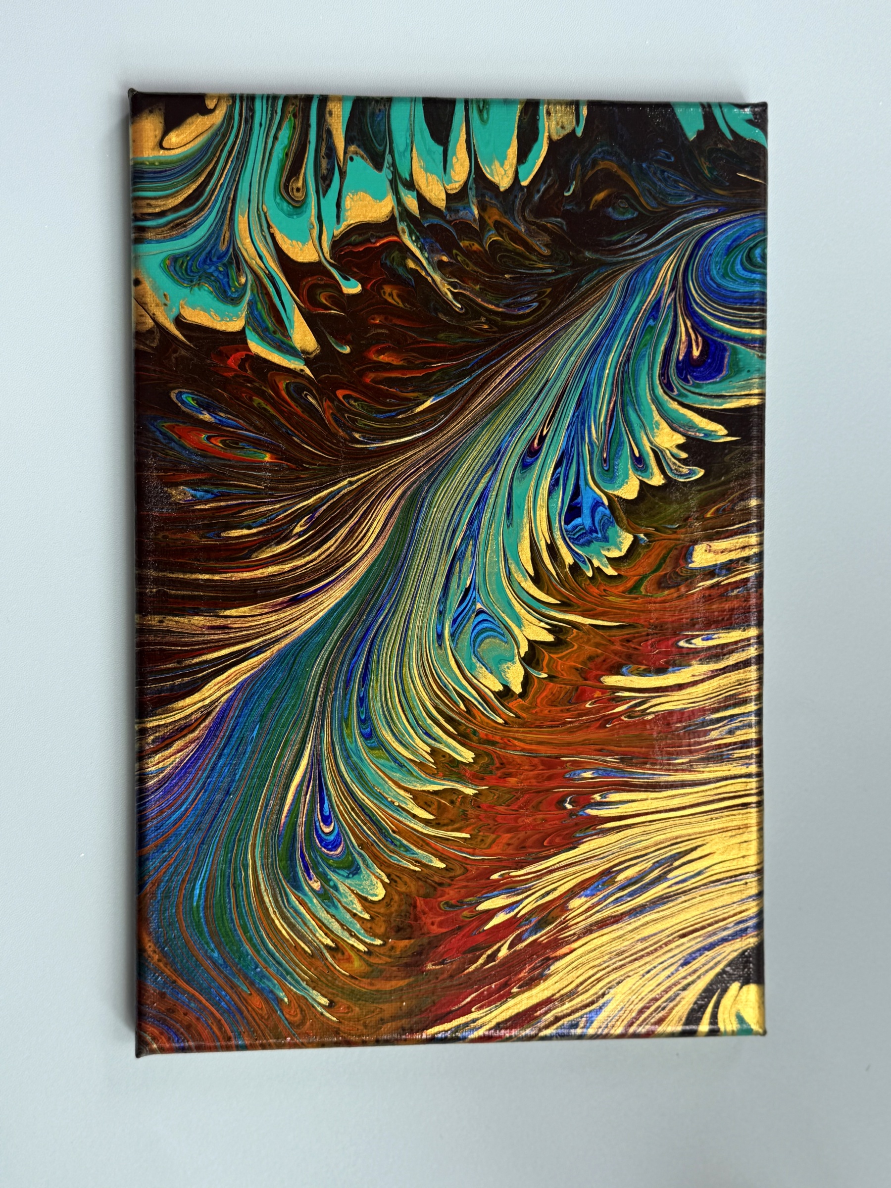“Mystic Feather Reverie” | 20×30cm Handmade Fluid Art Canvas