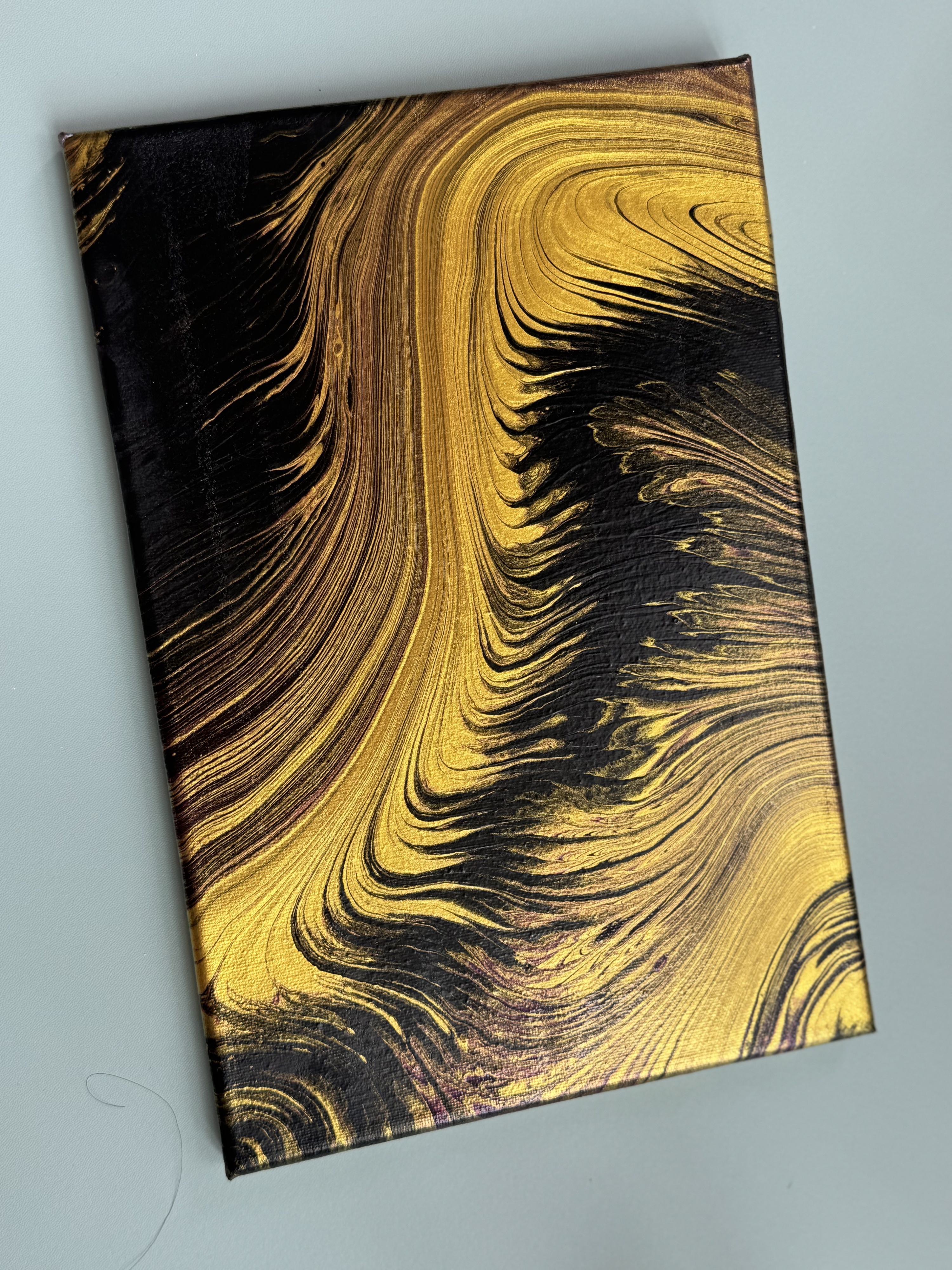 “Gilded Night Stream” | 20×30cm Handmade Fluid Art Canvas