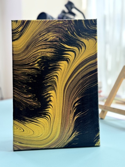 “Gilded Night Stream” | 20×30cm Handmade Fluid Art Canvas