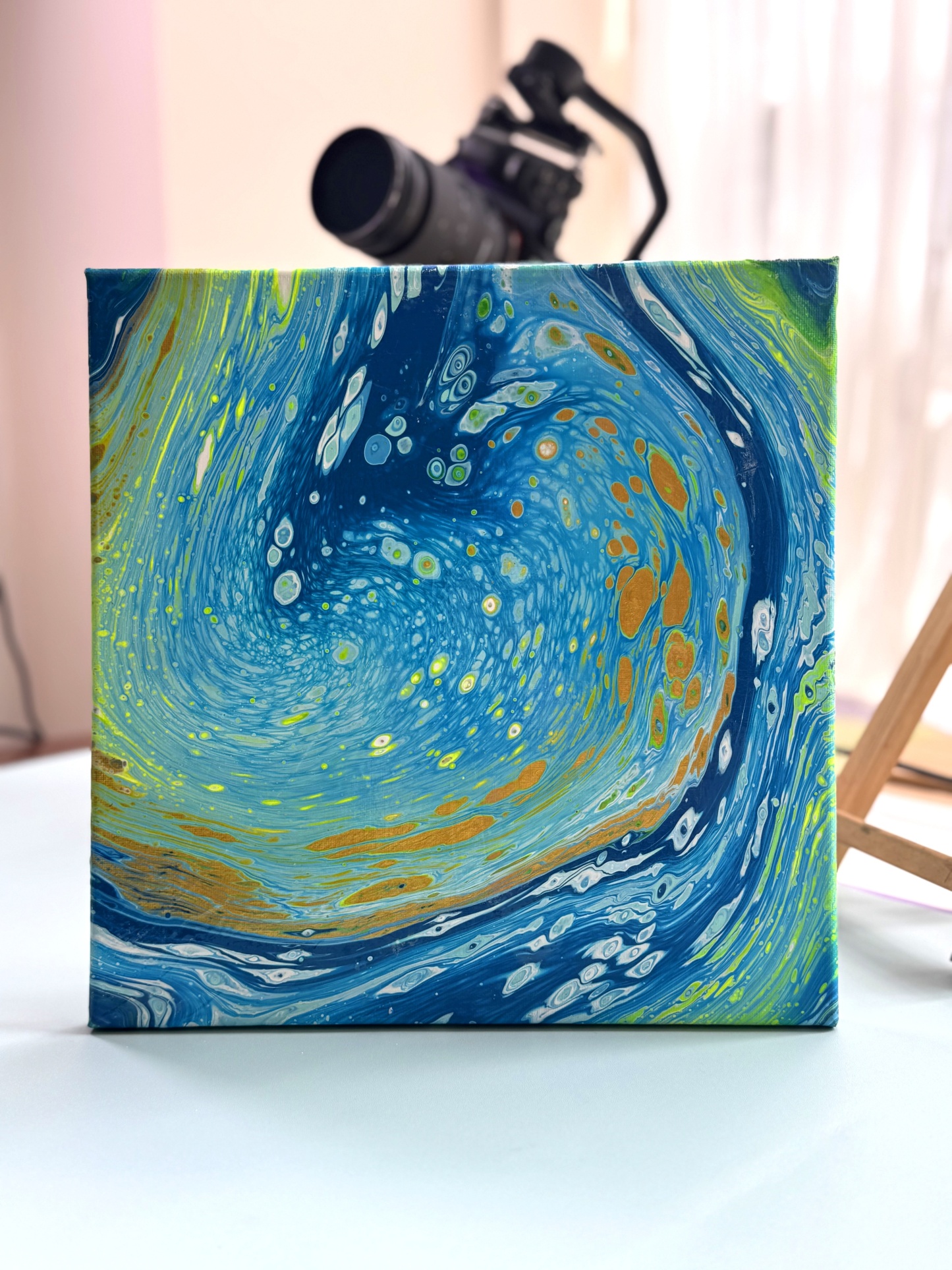 “Starry Ocean Vortex” | Handmade Fluid Art Canvas