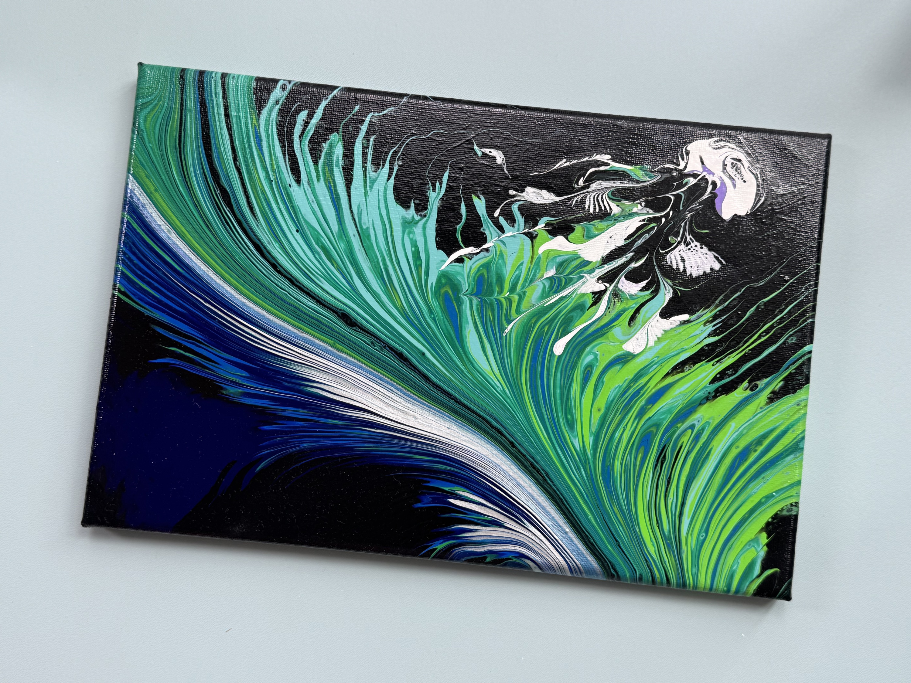 “Jellyfish in Dreamy Currents” | 20×30cm Handmade Fluid Art Canvas