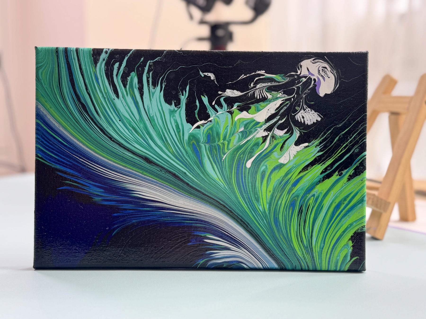 “Jellyfish in Dreamy Currents” | 20×30cm Handmade Fluid Art Canvas
