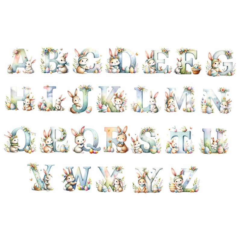 Personalized Cute Watercolor Easter Bunny Initial 11oz Enamel Mug with Name Birthday Easter Party Gift for Kids