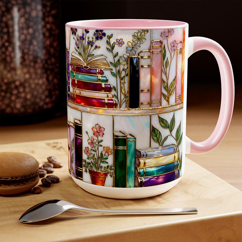 Stained-Glass Style Floral Bookshelf Mug