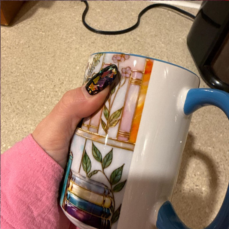 Stained-Glass Style Floral Bookshelf Mug