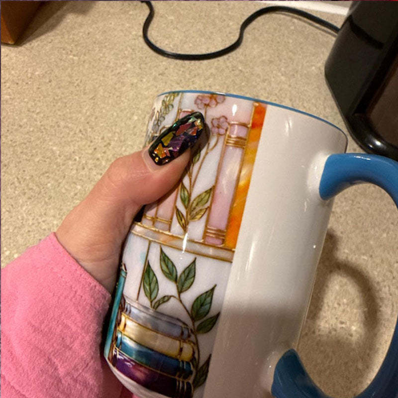 Stained-Glass Style Floral Bookshelf Mug