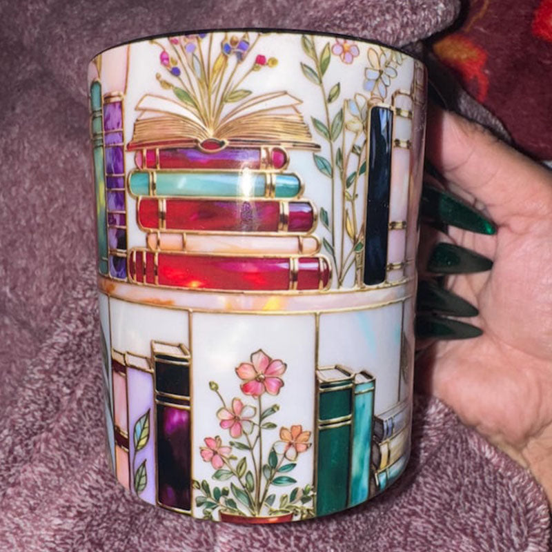 Stained-Glass Style Floral Bookshelf Mug