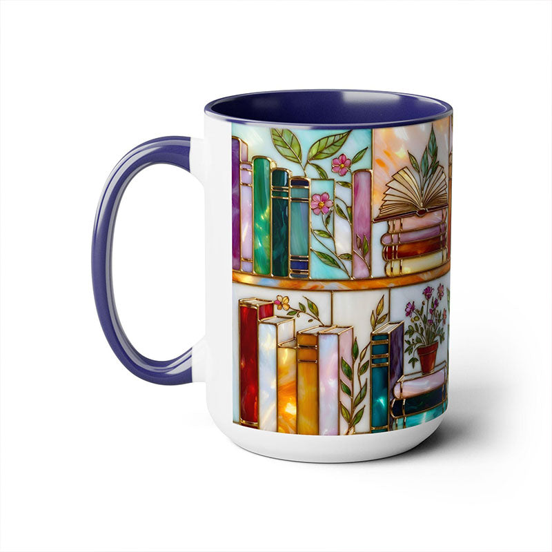 Stained-Glass Style Floral Bookshelf Mug