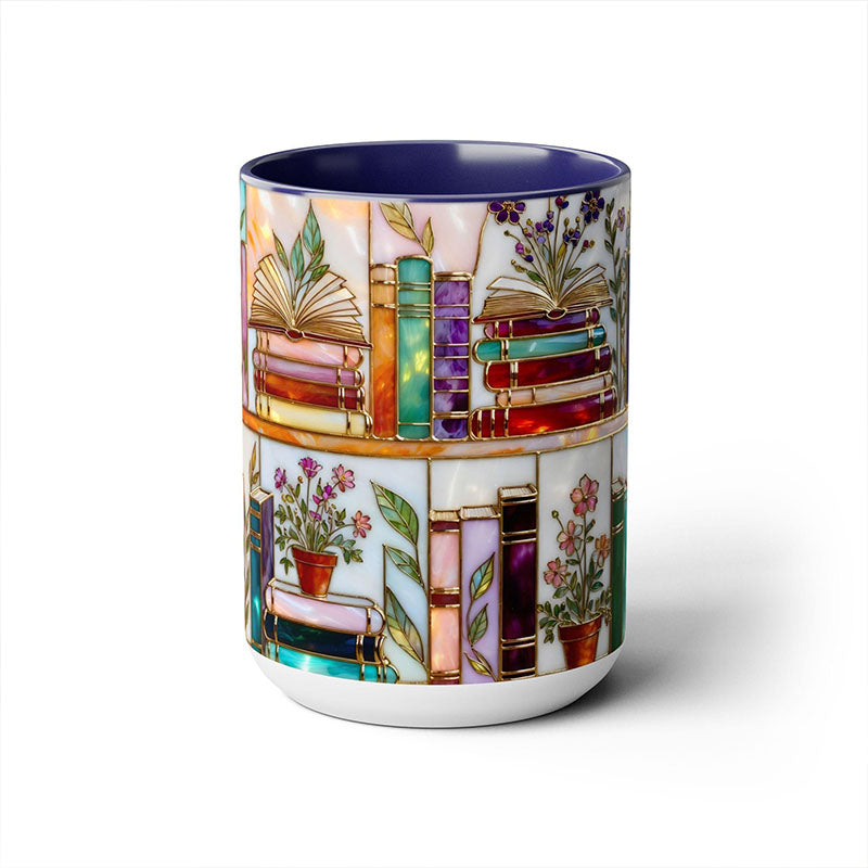 Stained-Glass Style Floral Bookshelf Mug