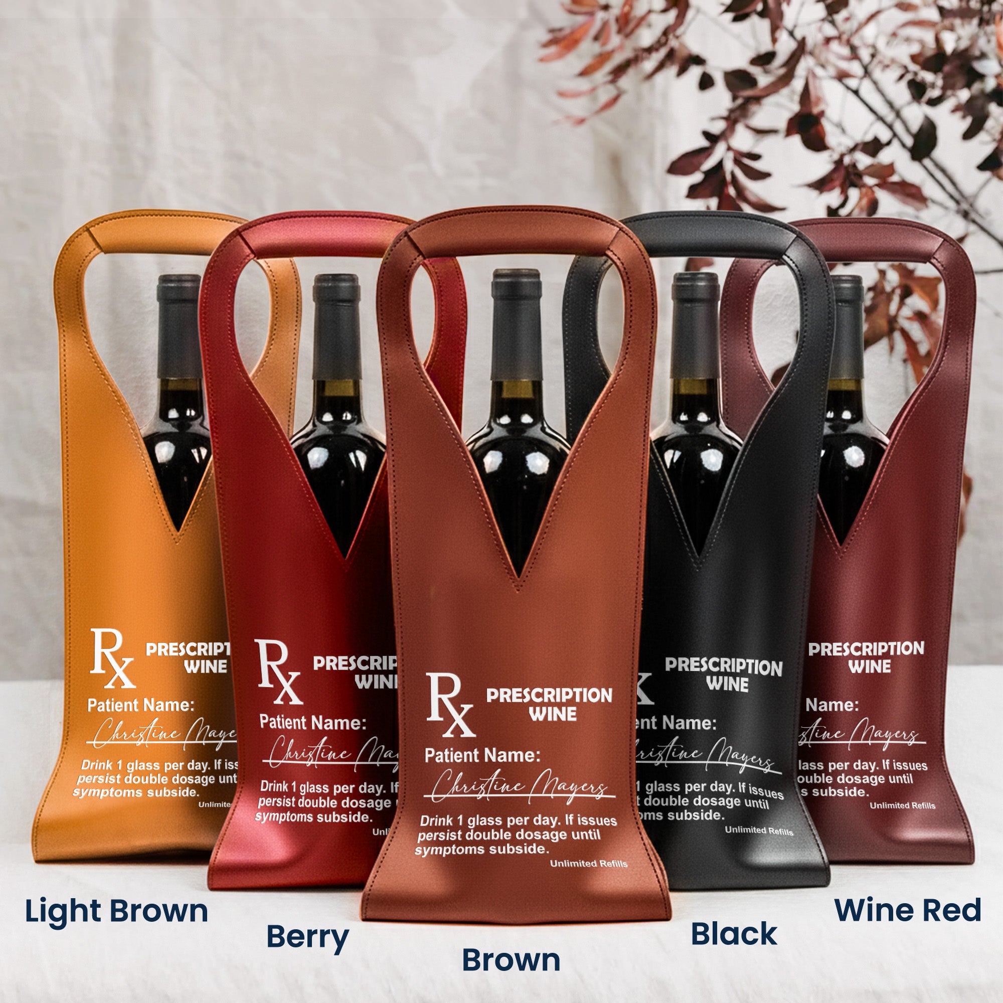 Prescription-Wine Funny Drink 1 Glass Per Day - For Him, Her - Personalized Leather Wine Bag 2
