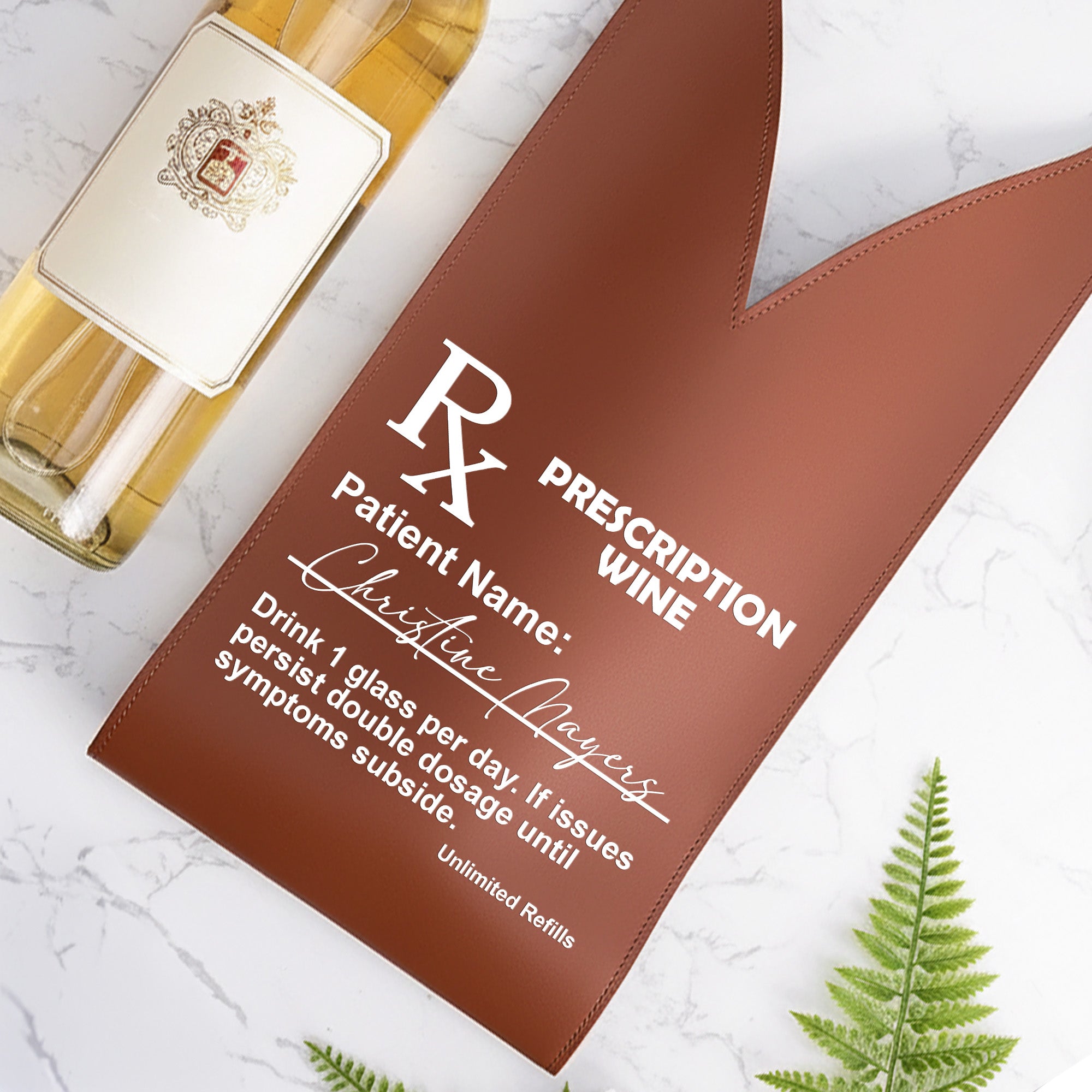 Prescription-Wine Funny Drink 1 Glass Per Day - For Him, Her - Personalized Leather Wine Bag 3