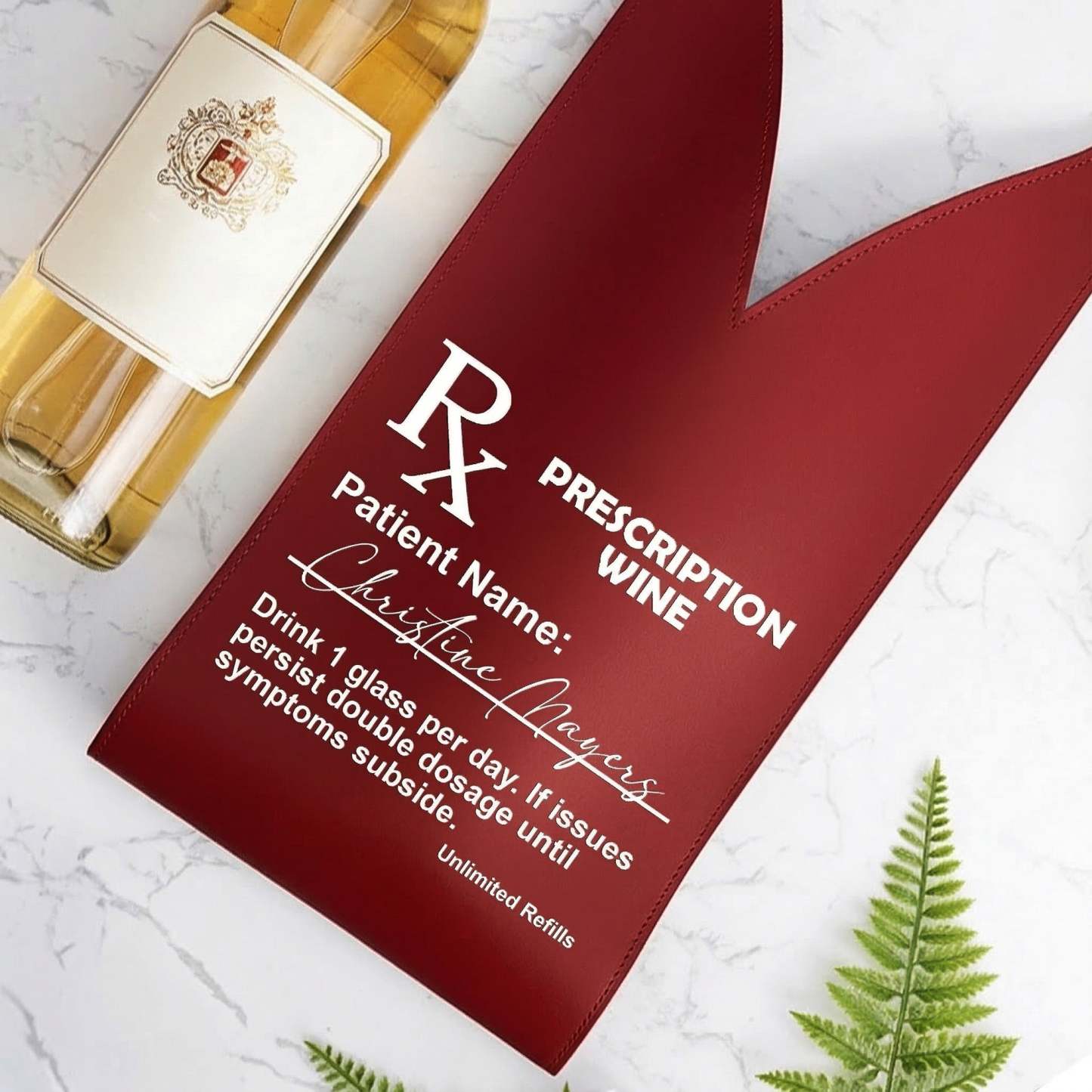 Prescription-Wine Funny Drink 1 Glass Per Day - For Him, Her - Personalized Leather Wine Bag 6
