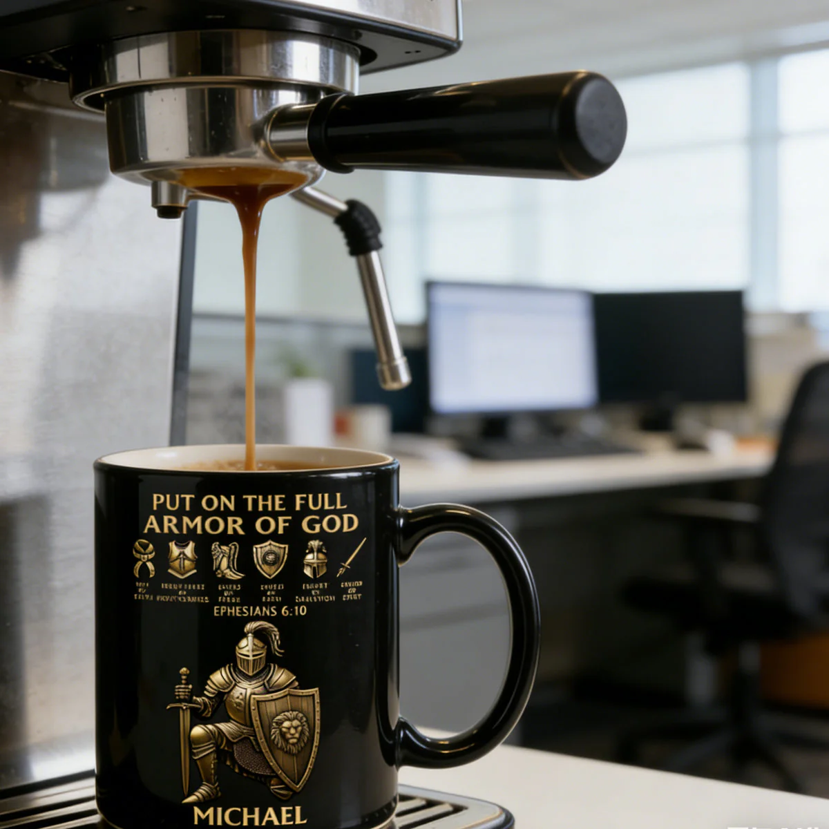Put On The Full Amor Of God - Personalized Black Ceramic Mug