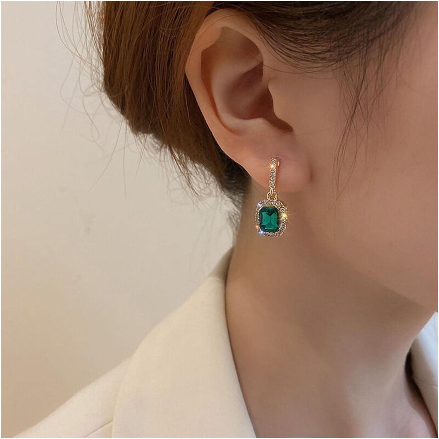 Innoven Vintage Water Diamond and Jade Earrings