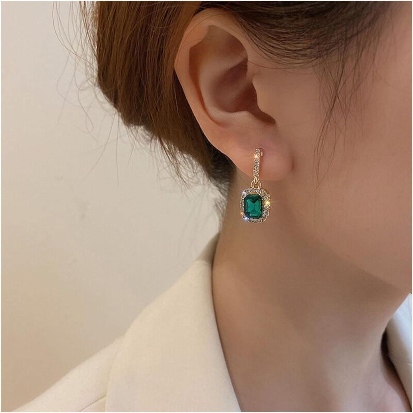 Innoven Vintage Water Diamond and Jade Earrings
