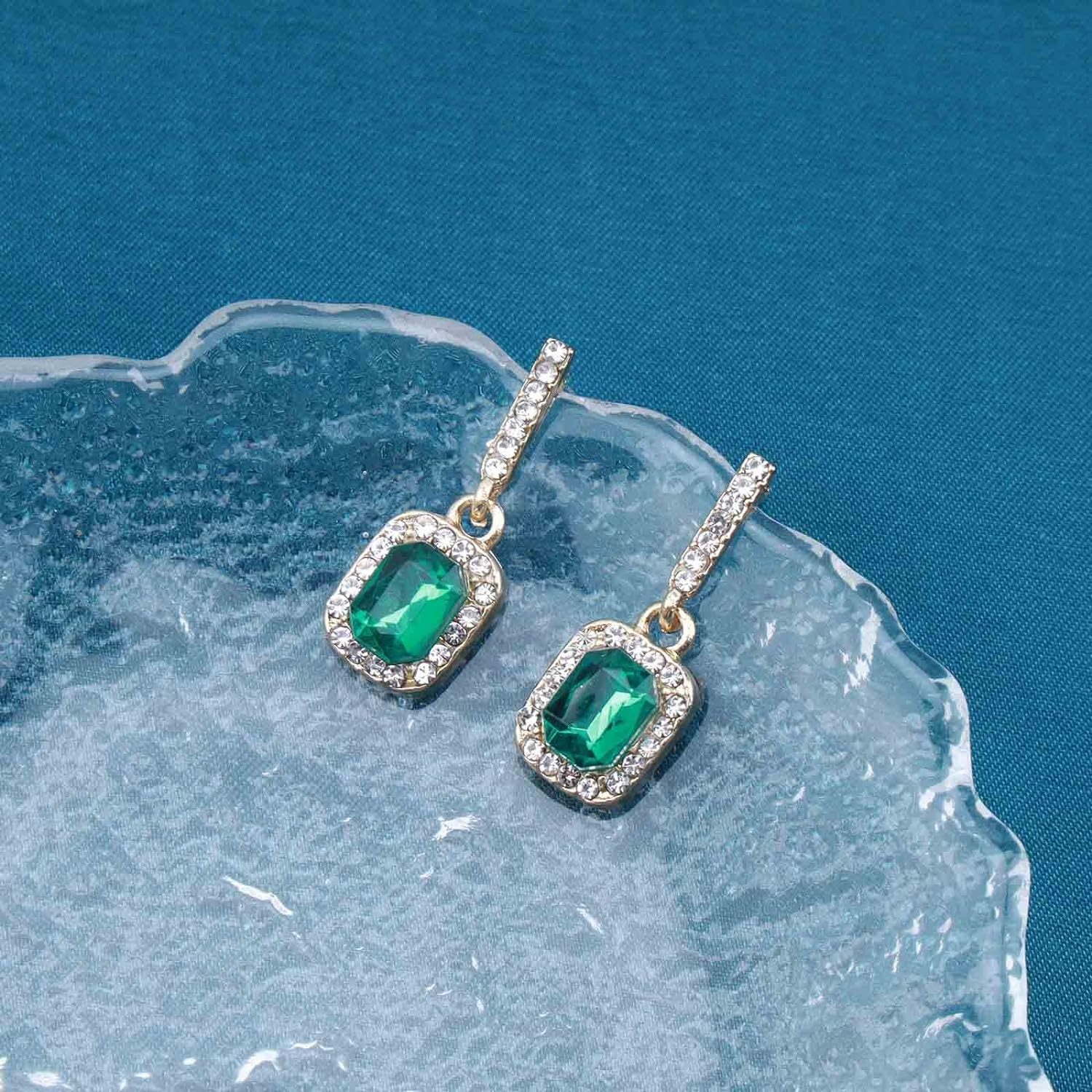 Innoven Vintage Water Diamond and Jade Earrings