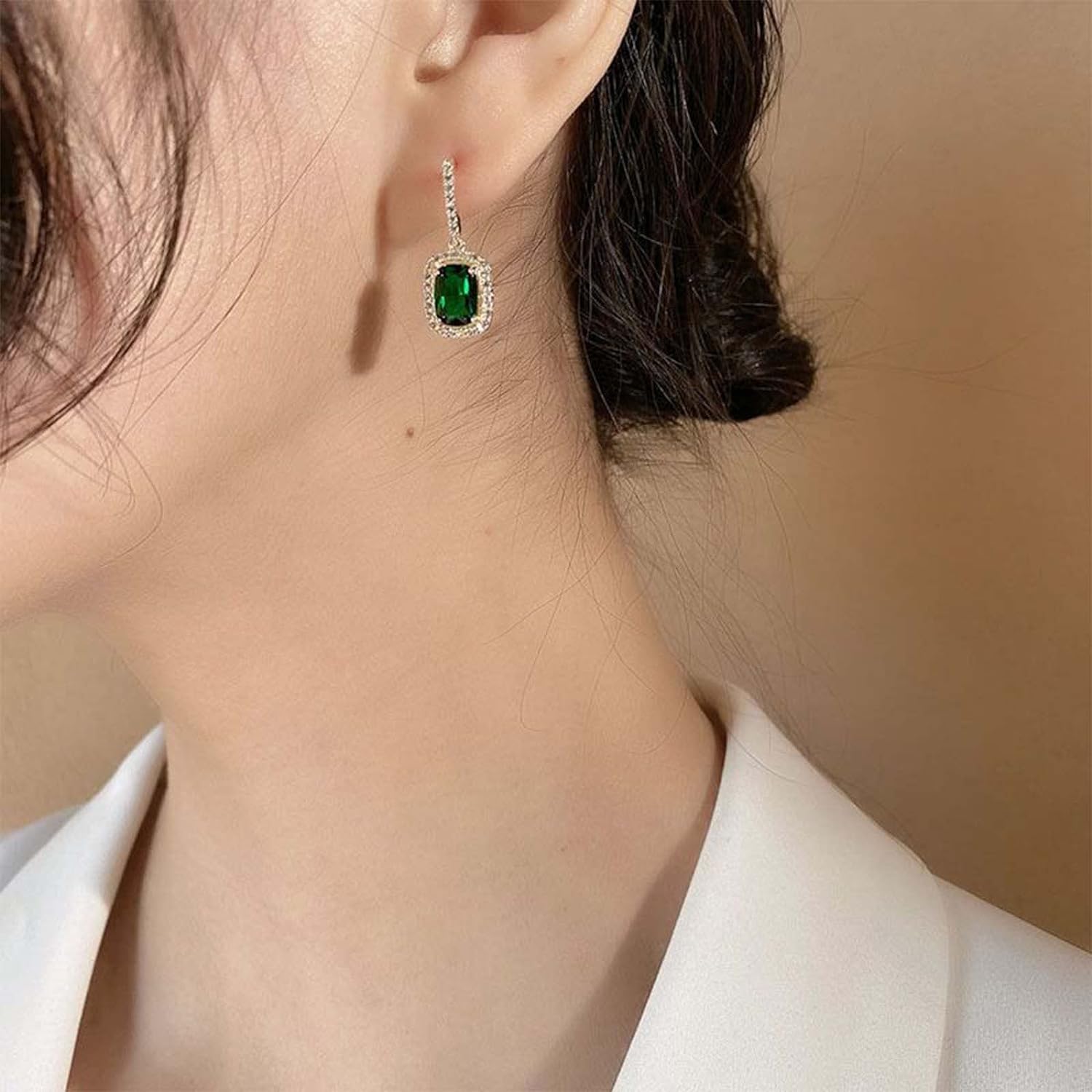 Innoven Vintage Water Diamond and Jade Earrings