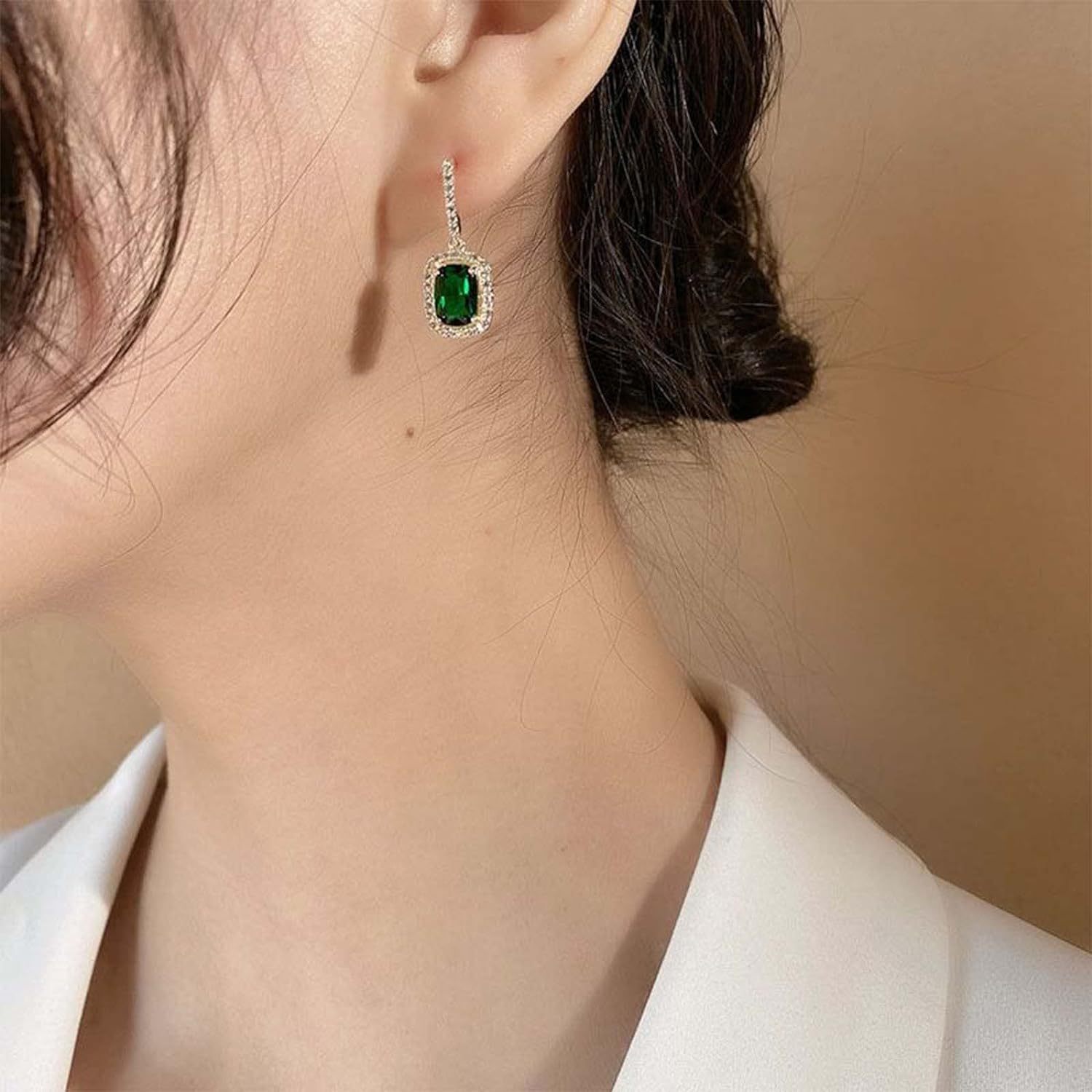 Innoven Vintage Water Diamond and Jade Earrings