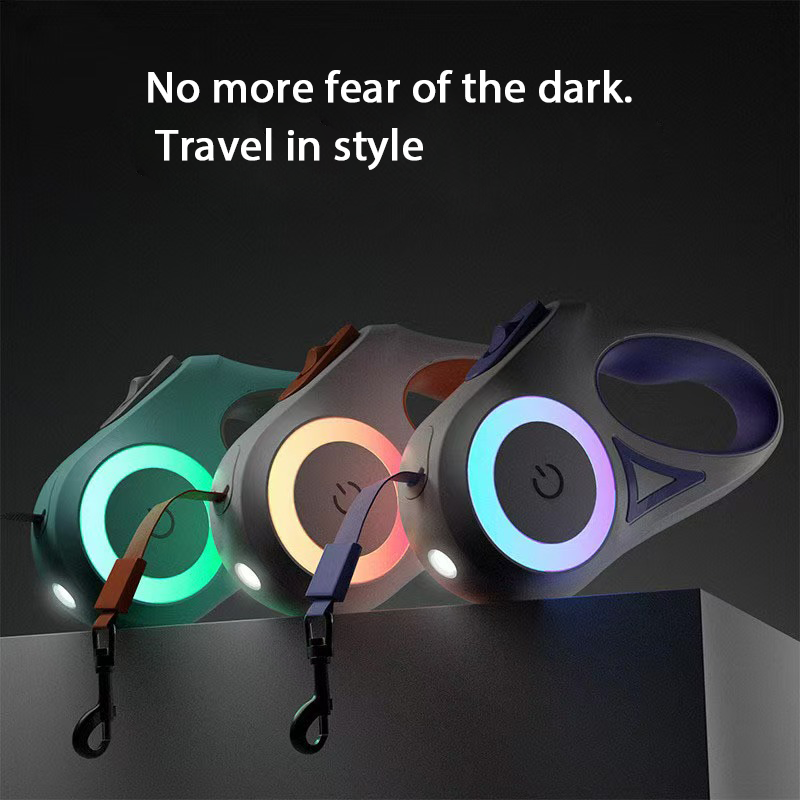 Dog Lighted Leash Explosion Proof Punch with Lights Auto Retractable