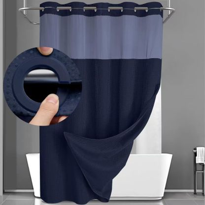 Waffle Pattern Shower Curtain, 1 Count Double Layer Waterproof Bathroom Curtain for Home Decor, Bathroom Accessories Removable Shower Curtain Panels with Snaps, Bathroom Supplies