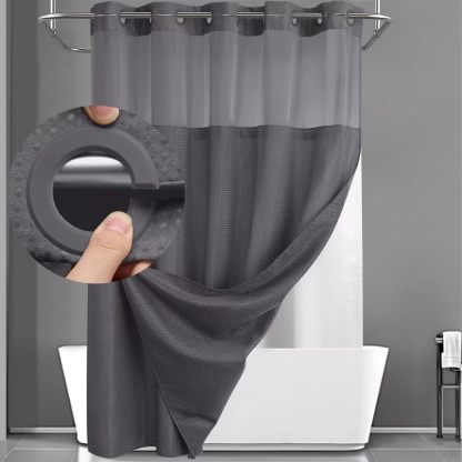 Waffle Pattern Shower Curtain, 1 Count Double Layer Waterproof Bathroom Curtain for Home Decor, Bathroom Accessories Removable Shower Curtain Panels with Snaps, Bathroom Supplies