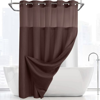 Waffle Pattern Shower Curtain, 1 Count Double Layer Waterproof Bathroom Curtain for Home Decor, Bathroom Accessories Removable Shower Curtain Panels with Snaps, Bathroom Supplies
