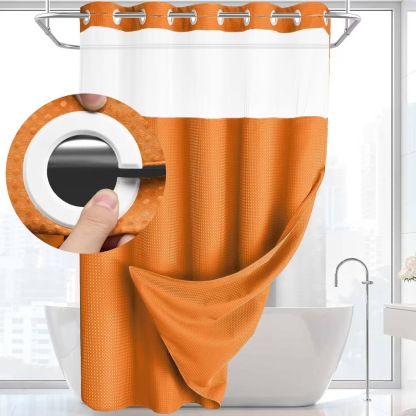 Waffle Pattern Shower Curtain, 1 Count Double Layer Waterproof Bathroom Curtain for Home Decor, Bathroom Accessories Removable Shower Curtain Panels with Snaps, Bathroom Supplies