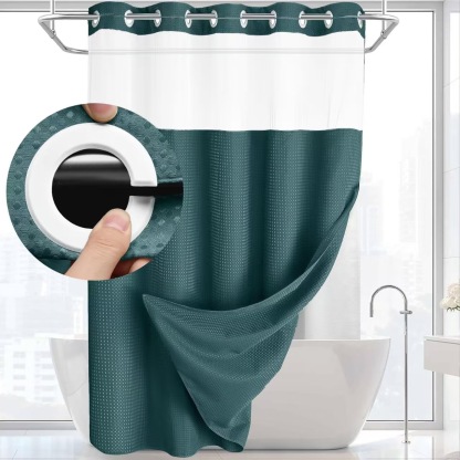 Waffle Pattern Shower Curtain, 1 Count Double Layer Waterproof Bathroom Curtain for Home Decor, Bathroom Accessories Removable Shower Curtain Panels with Snaps, Bathroom Supplies