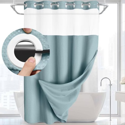 Waffle Pattern Shower Curtain, 1 Count Double Layer Waterproof Bathroom Curtain for Home Decor, Bathroom Accessories Removable Shower Curtain Panels with Snaps, Bathroom Supplies