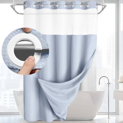 Waffle Pattern Shower Curtain, 1 Count Double Layer Waterproof Bathroom Curtain for Home Decor, Bathroom Accessories Removable Shower Curtain Panels with Snaps, Bathroom Supplies