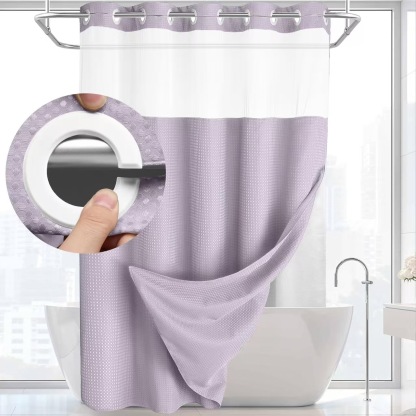 Waffle Pattern Shower Curtain, 1 Count Double Layer Waterproof Bathroom Curtain for Home Decor, Bathroom Accessories Removable Shower Curtain Panels with Snaps, Bathroom Supplies
