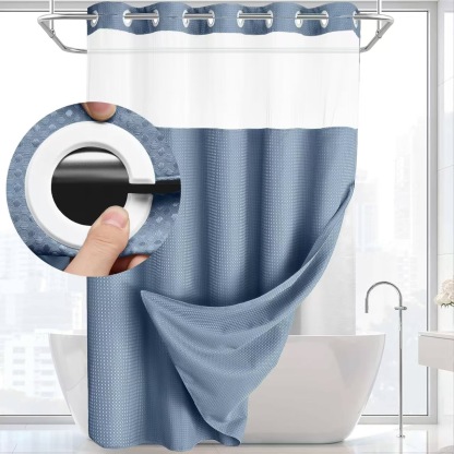 Waffle Pattern Shower Curtain, 1 Count Double Layer Waterproof Bathroom Curtain for Home Decor, Bathroom Accessories Removable Shower Curtain Panels with Snaps, Bathroom Supplies