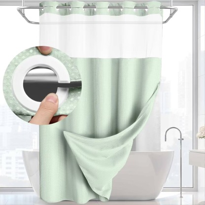 Waffle Pattern Shower Curtain, 1 Count Double Layer Waterproof Bathroom Curtain for Home Decor, Bathroom Accessories Removable Shower Curtain Panels with Snaps, Bathroom Supplies
